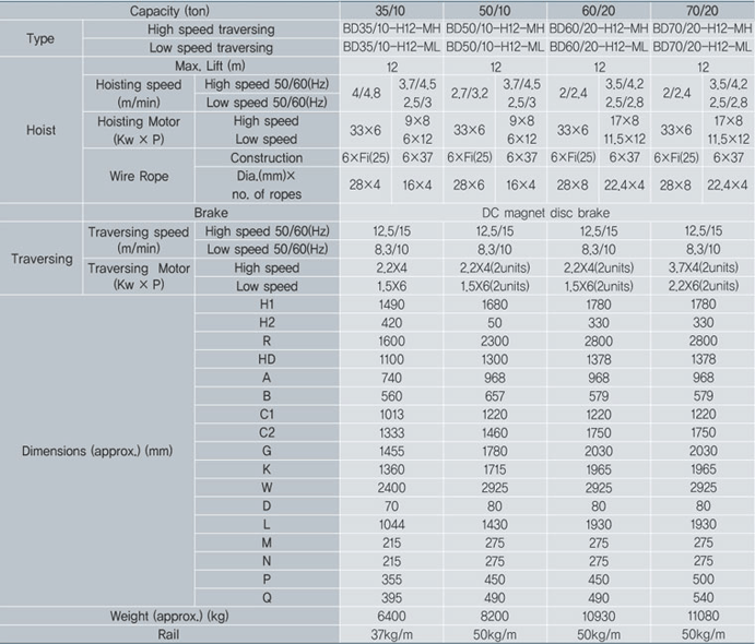 Double rail type Main & Aux Hoist